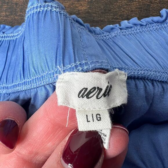 Aerie Sweet N Silky Satin Ruffle Tiered Mini Skirt Blue Sz L Flowy Y2K Western - Picture 7 of 9